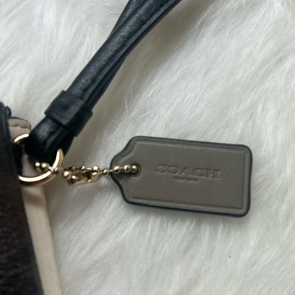 EUC,Coach two tone leather double zip wristlet wallet ivory and signature brown. - Picture 3 of 11